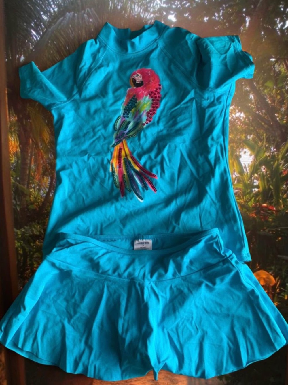 Lands' End Girls Turquoise Blue Swimwear Set